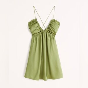 Abercrombie & FITCH Silk Green Drama Ruched Mini Dress